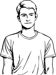 Young man smiling in a simple sketch, expression of confidence