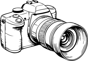 Wildlife camera sketch design, capturing adventure in monochrome