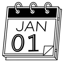 Calendar (January 1) vector silhouette black design white background