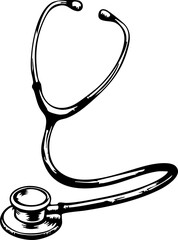 Detailed sketch of a stethoscope on white background, health concept