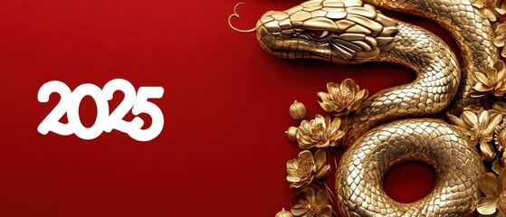 Obraz premium 2025 Chinese New Year: Golden Snake Symbol with Red Background