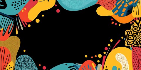 Abstract Colorful Shapes Bordering Black Background