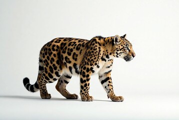 Obraz premium Clouded Leopard, White Background, Wildlife, Majestic, Walking, AI Art, Photorealistic