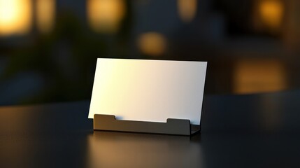 Blank Business Card Mockup in Holder on Dark Table