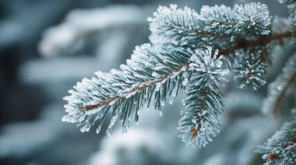 Sparkling icicles draping frosty pine branches in a winter wonderland setting