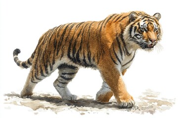 Fototapeta premium A Striking Portrait of a Majestic Tiger Walking Gracefully in Its Natural Habitat, Showcase of Wildlife Beauty and the Essence of the Majestic Animal Kingdom