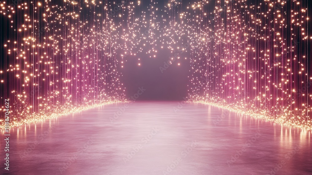 Poster a mesmerizing pathway illuminated by shimmering lights, creating an enchanting atmosphere for gather