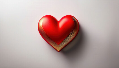 Obraz premium A minimalist white background featuring a single elegant red heart, with subtle golden accents, creating a simple yet refined atmosphere of love and elegance, perfect for romantic or celebratory theme