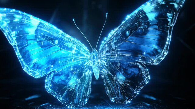 A stunning digital representation of a glowing blue butterfly 