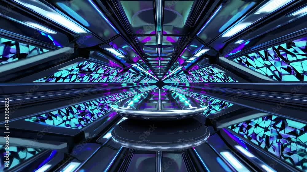 Poster illuminated tunnel with vibrant colors and sleek design in futuristic environment