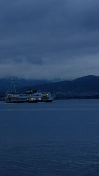Ferry traveling evening sea