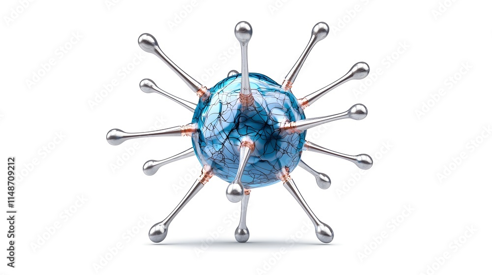 Poster abstract representation of virus structure with metallic spikes