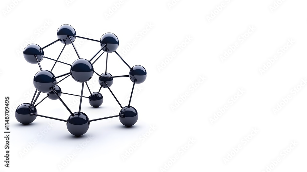 Poster abstract molecular structure with shiny spheres and connecting lines