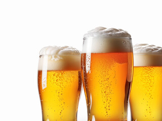 Close up of Glasses of chilled white beer isolated empty on white background. Beer empty space. Hight Resolution.