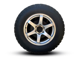 Clipping path. Silver Wheel super car isolated on white background view. Magneto Wheels. Movement....