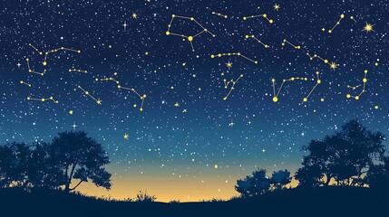 Fototapeta premium Night Sky Constellations Over Silhouetted Trees