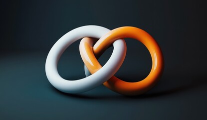 Intertwined rings, abstract shapes, 3D render.