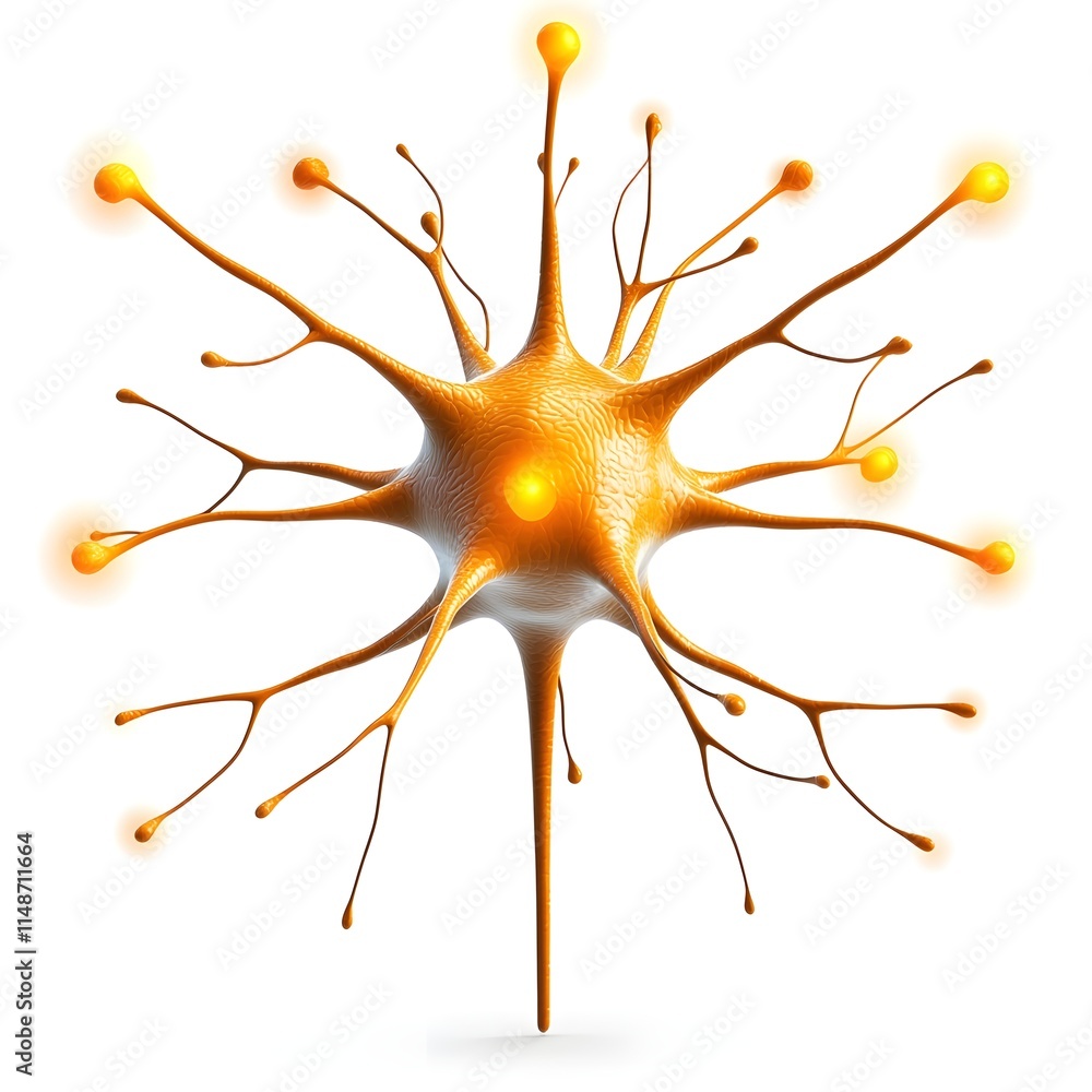 Poster intricate neuron structure with bright nodes and delicate extensions