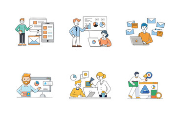 Set of digital marketing various vector illustration