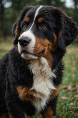 Summer dog portrait, on green grass background