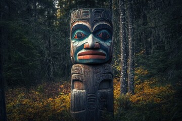 A vintage Inuit totem in the Alaskan woods