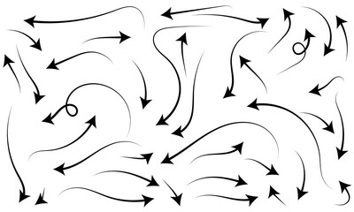 Collection hand drawn arrows. Set simple curved arrows isolated on white background. Arrow mark icons and arrow paint. Stock vector,  Vector illustration. eps10 44