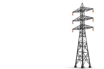 High Voltage Transmission Tower Against White Background