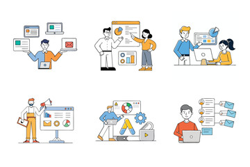 Set of digital marketing various vector illustration
