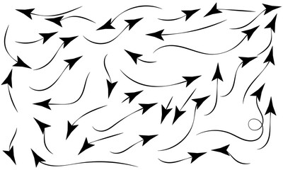 Collection hand drawn arrows. Set simple curved arrows isolated on white background. Arrow mark icons and arrow paint. Stock vector,  Vector illustration. eps10 44