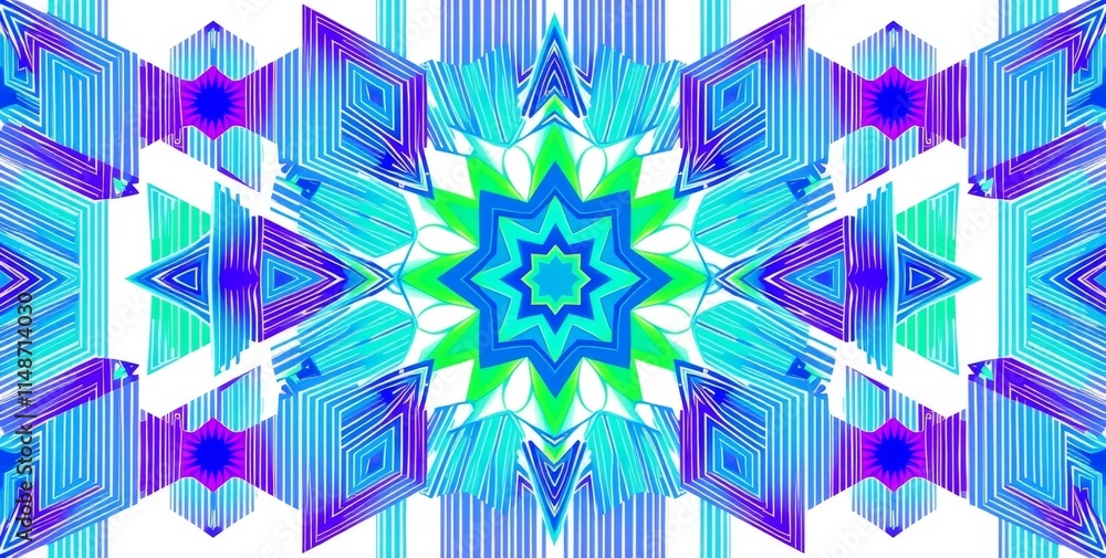 Poster a colorful abstract design with a blue star in the center. the design is made up of many different s