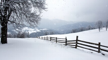 Naklejka premium Stunning Winter Landscape with Snow and Mountain Range in Whiteout