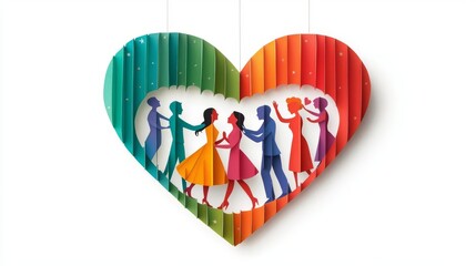 Fototapeta premium Colorful heart illustration depicting joyful dancers celebrating love and togetherness.