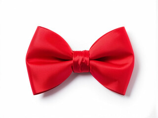 Red color bow tie shiny isolated on white background. Flat lay or top view. Copy space.
