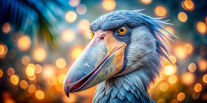 Angry Cartoon Shoebill Stork with Bokeh Background - Stock Photo