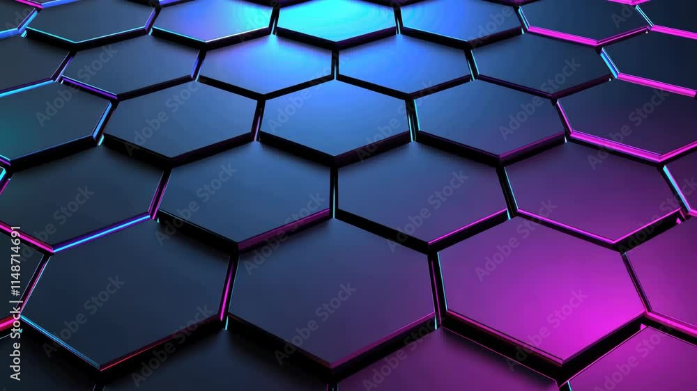 Poster colorful hexagonal pattern with holographic effects and gradient lighting