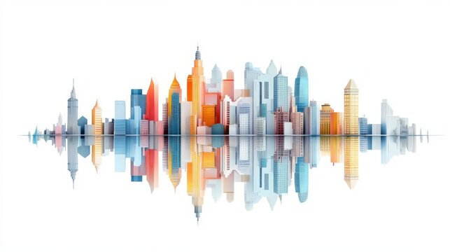 Colorful city skyline reflection creating a vibrant urban atmosphere.
