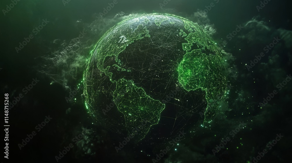 Poster map of the planet. global social network. future. vector.green futuristic background with planet ear