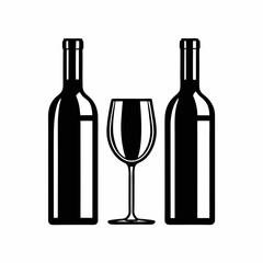 Elegant Wine Bottle and Glass Vector Art.