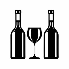 Elegant Wine Bottle and Glass Vector Art.