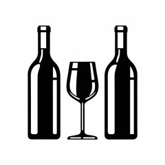 Elegant Wine Bottle and Glass Vector Art.