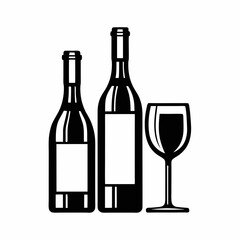 Elegant Wine Bottle and Glass Vector Art.