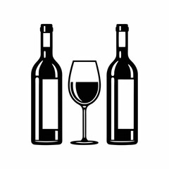 Elegant Wine Bottle and Glass Vector Art.
