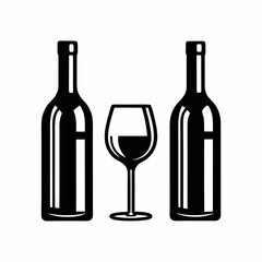 Elegant Wine Bottle and Glass Vector Art.