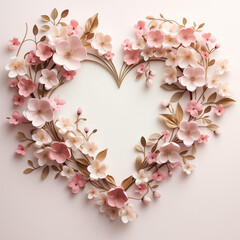 Valentine's Day card with a beautifully crafted heart-shaped floral frame, blank space for personalization