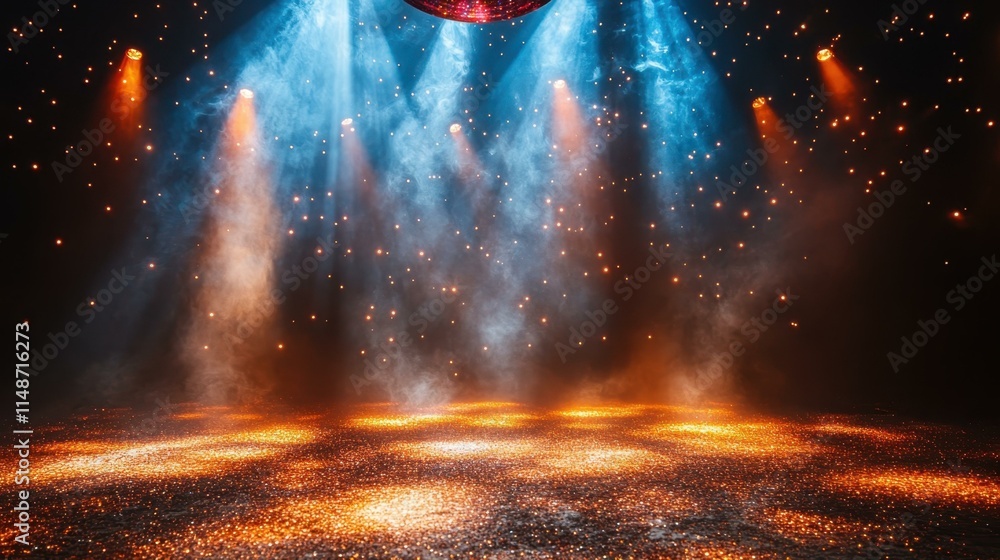 Poster retro disco party vibes psychedelic spinning above