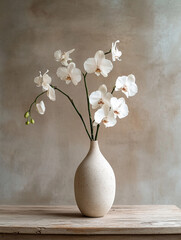 Elegant white orchids arranged in a simple vase