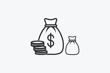 Financial Management Icon Set: Money Bag, Coins, and Calculator