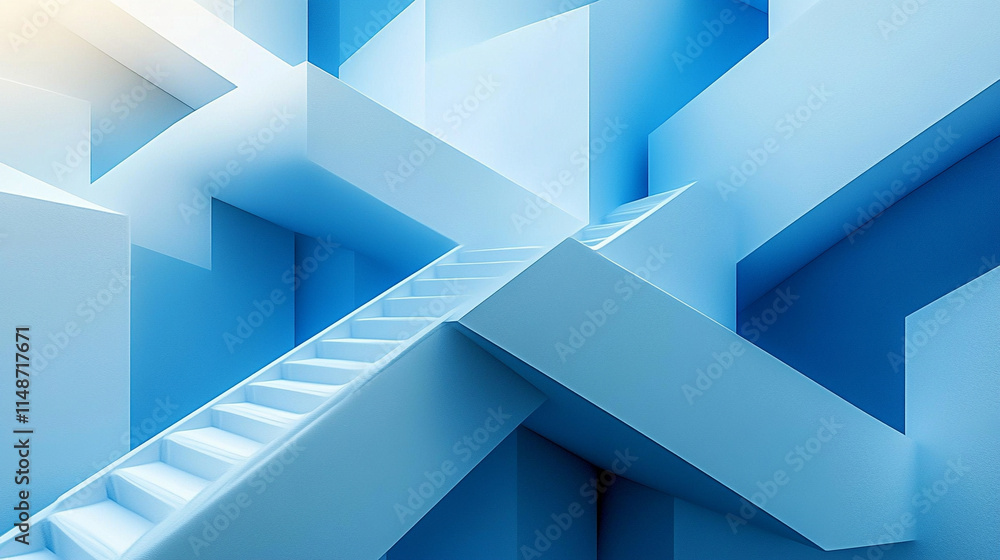 Poster abstract white 3d geometric shapes on a gradient blue background forming a modern banner with a sens