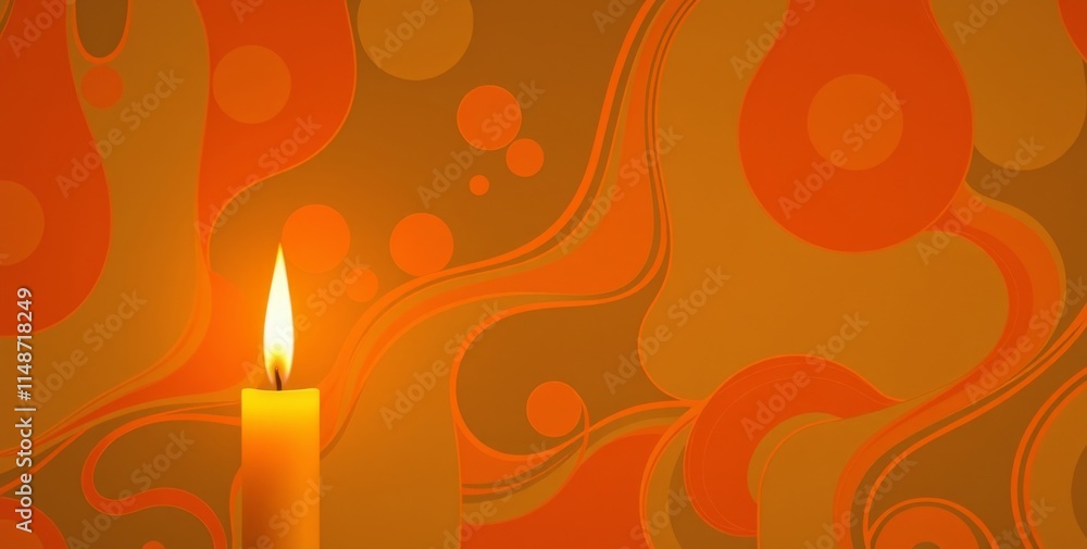 Poster a candle is lit in front of a colorful background. the candle is the main focus of the image, and th