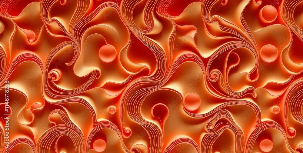 Poster the image is a colorful abstract design with orange and red swirls and circles. the design is very d